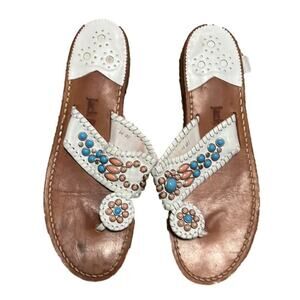 JACK ROGERS LEATHER JEWEL BEADED‎ SANDALS SIZE 10M